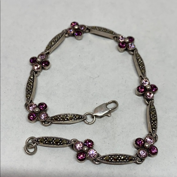 Marcasite and synthetic amethyst 925 bracelet - Picture 5 of 8
